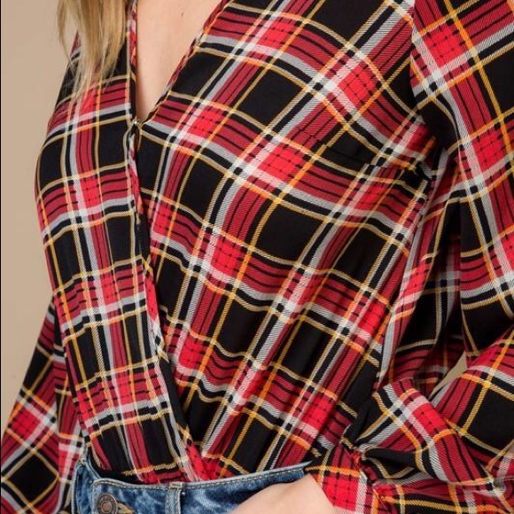 Long Billowed Sleeve Plaid Bodysuit - Picture 8 of 8